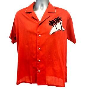 CORONET CASUALS Vintage Men’s L Burnt Orange Shirt Rare Palm Tree Design